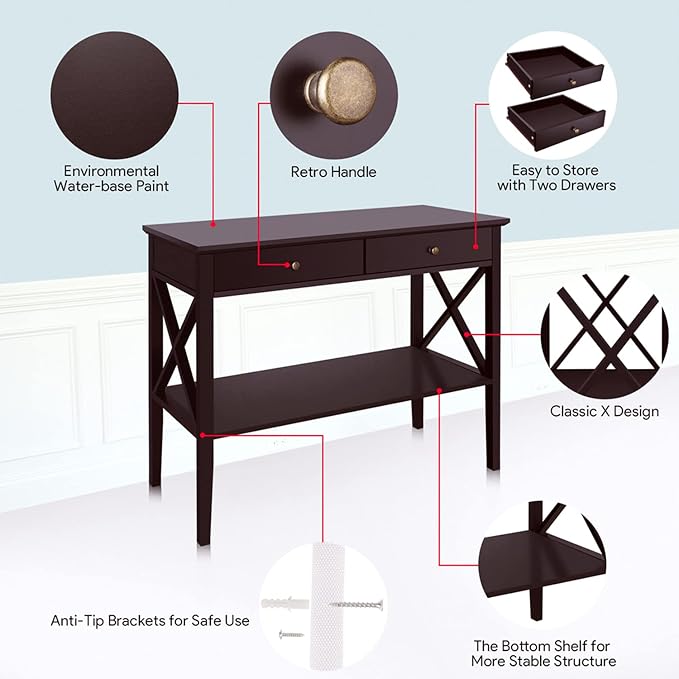 ChooChoo Console Table with Drawers, Narrow Wood Accent Sofa Table Entryway - Image 5