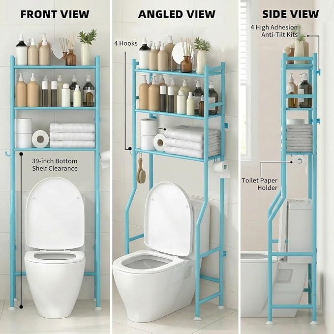 GloTika 3-Tier Over Toilet Storage - 150lb Total Capacity Metal Bathroom - Image 2