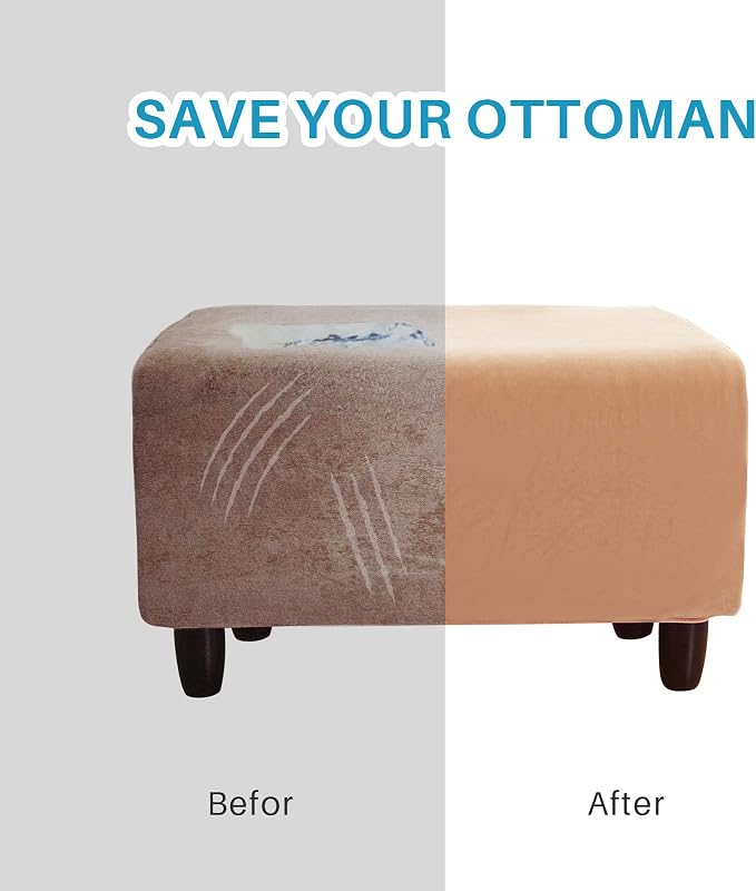 Ottoman Cover, Stretch Rectangle Velvet Ottoman Slipcovers of Foot Stool - Image 5