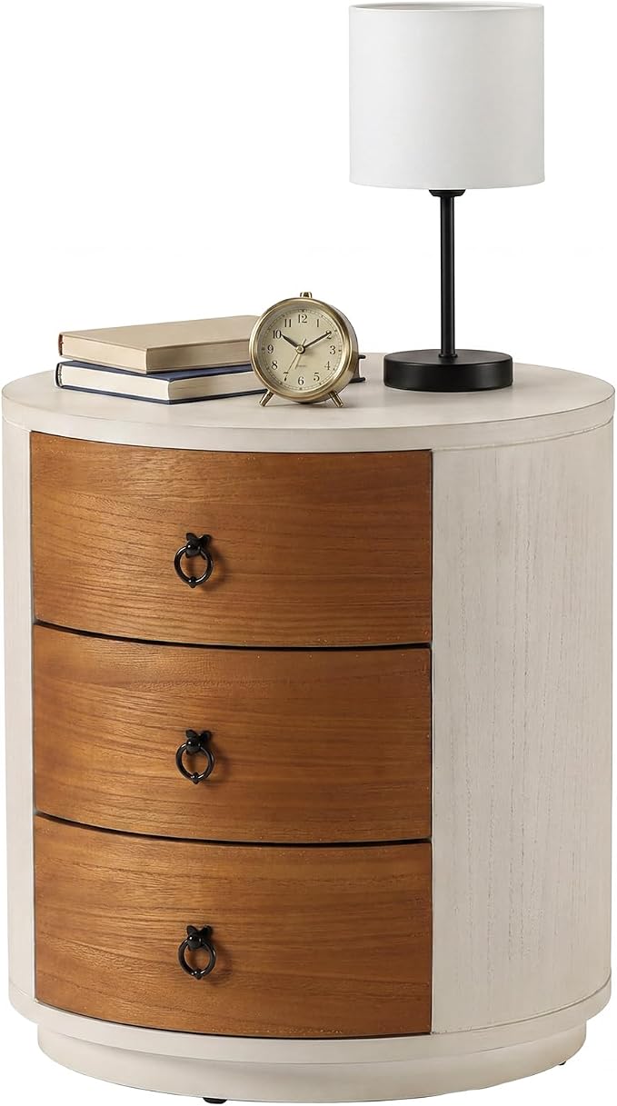HOMPUS Fully Assembled Round Nightstand, 3 Drawer Chest of Drawers, Wood Rustic - Image 8