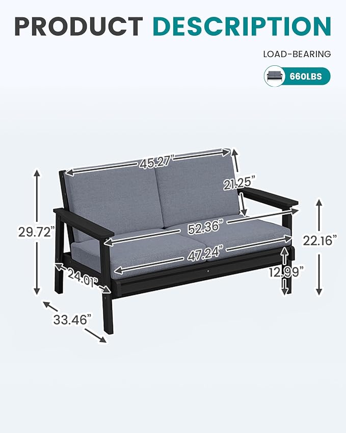 SERWALL HDPE Outdoor Patio Loveseat, All Weather Wood-Like Outdoor Sofa HDPE - Image 8