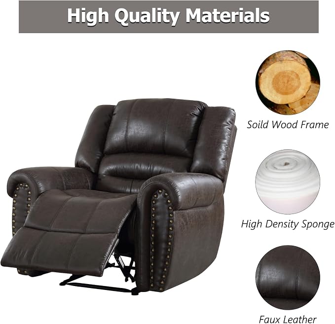 CANMOV Leather Recliner Chair, Classic and Traditional Manual Recliner Chair - Image 7