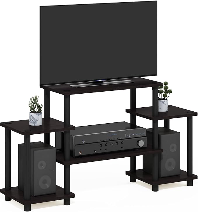 Furinno Turn-N-Tube No Tools Entertainment Center, Square corner, Dark Walnut by Furinno-FitsYourSpaceFitsYourBudget