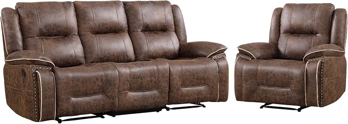 EBELLO Faux Leather Manual Recliner Sofa Set, 1 Seat Reclining Chair and a 3 - Image 8