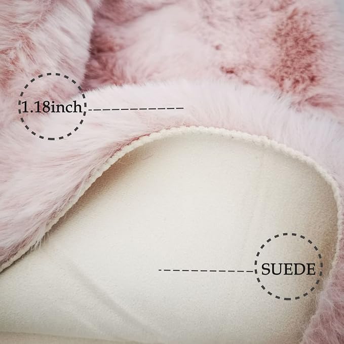 Ghouse Faux Rabbit Fur Round Rug 5ft Pink Round Rugs - Image 3