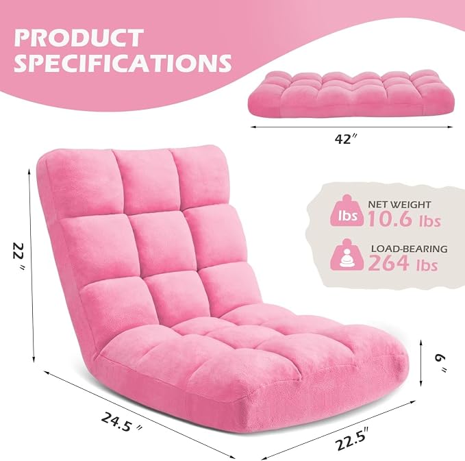 Folding Floor Gaming Chair 14-Poistion Cushioned Adjustable Floor Lazy Sofa - Image 3