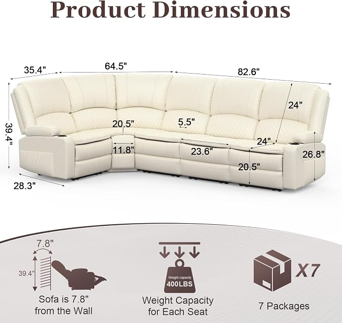 Yolsali 3-Seater Recliner Sofa, Manual Reclining Couch - Image 2