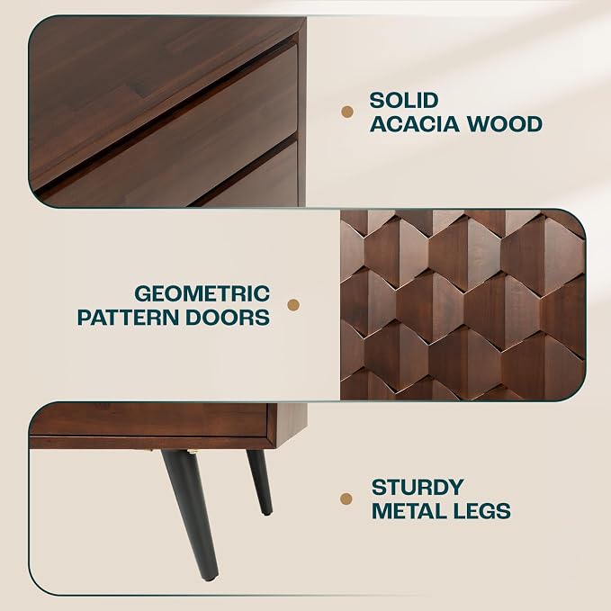 Bme Sideboard Georgina Solid Wood 2 Doors & 3 Drawers, Living Room - Image 4