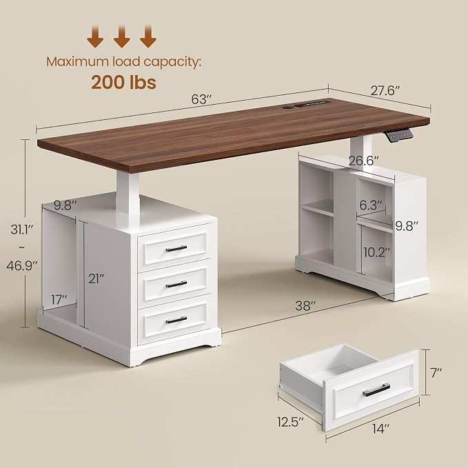 SEDETA Farmhouse Electric Standing Desk, Storage Shelves, Power Outlets - Image 2
