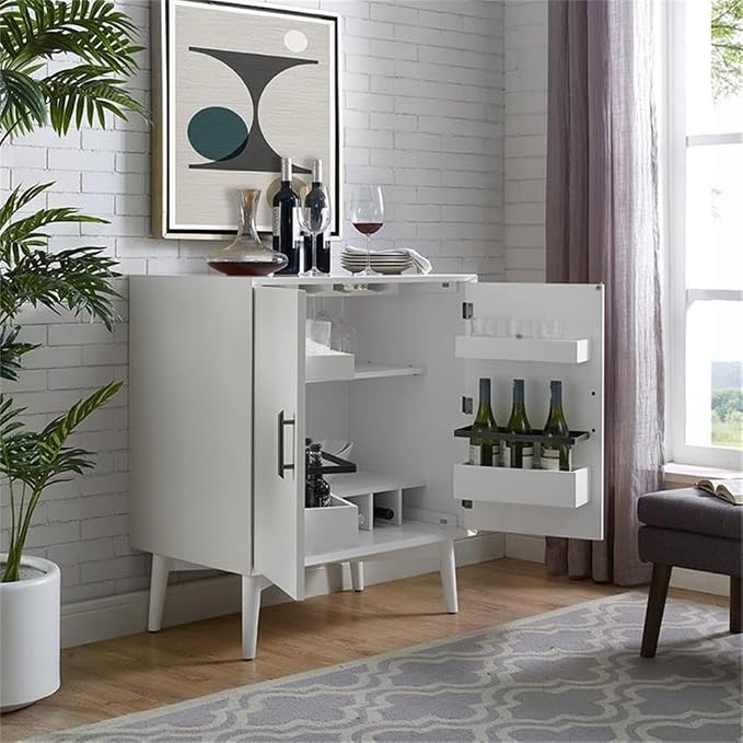 Home Square 2 Door Wood Bar Cabinet Set in White - Image 5
