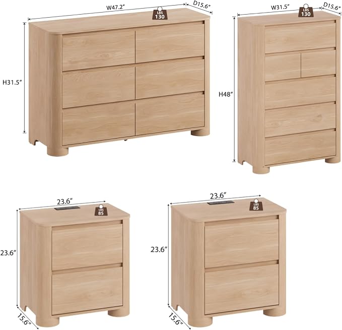 YANSNWO Minimalist Dresser and Nightstand Sets 4 Piece Bedroom Set, Wide & Tall - Image 3