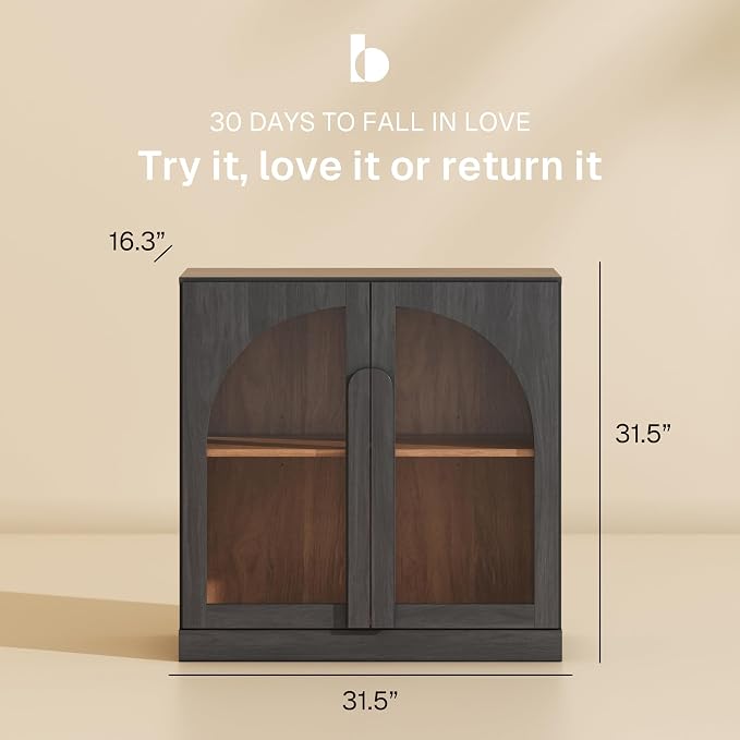BELLEZE 2 Tier Bookshelf with Arched Glass Door - Image 2