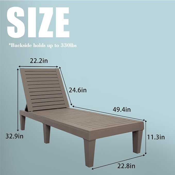 DIMAR GARDEN Outdoor Chaise Lounge, Resin Pool Lounge Chair Waterproof Recliner - Image 3