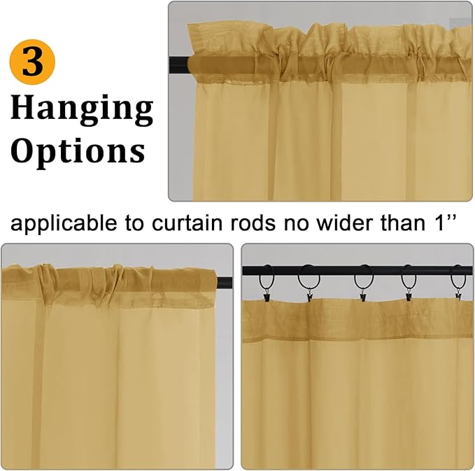 Gwine Gold Sheer Kitchen Curtains 36 Inch Length, Light Filtering Voile Soft - Image 4