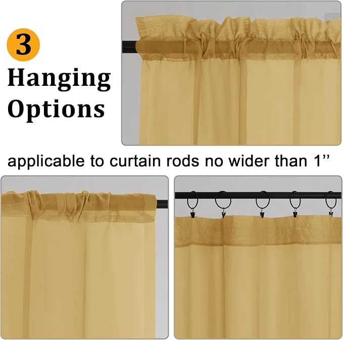 Gwine Gold Sheer Curtains for Living Room 45 inches Long, Short Voile Light - Image 4