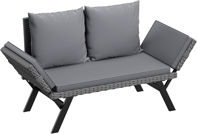 Flamaker Outdoor Convertible Sofa, Woven Rattan Patio Furniture Sunbed by Flamaker