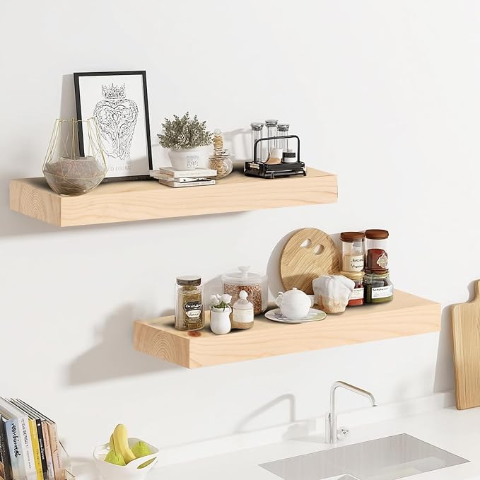 17x8x1.6 inch Floating Shelves Set of 2 – Solid Wood Rustic Wood Wall Mounted - Image 6