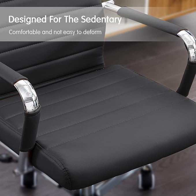 Home Office Chair Ribbed, Modern Leather Conference Room Chairs, Ergonomic - Image 8