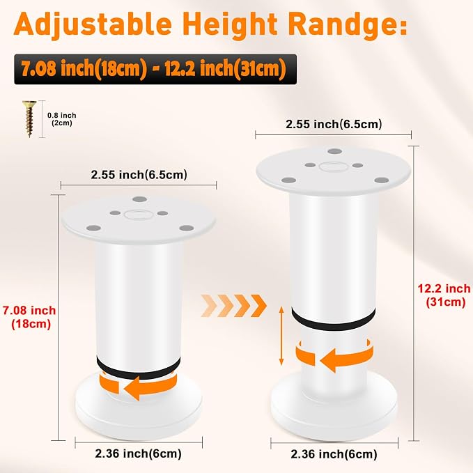 4 Pcs Adjustable Height Furniture Support Legs 7.08-12.2 inch, Metal Adjustable - Image 2