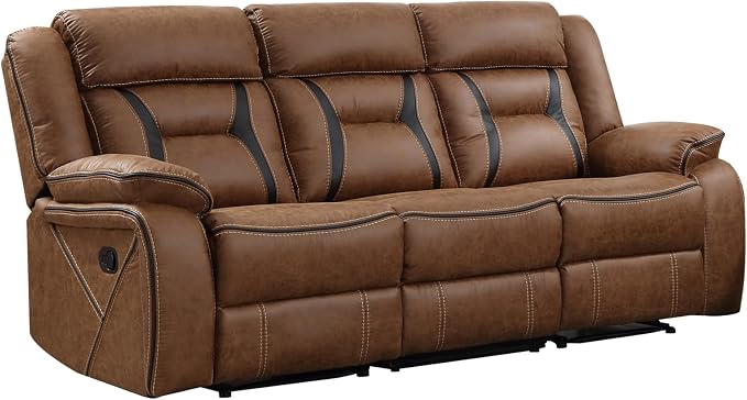 EBELLO Faux Leather Manual Reclining Sofa, 3 Seat Recliner Sofa Chair, Couch - Image 7
