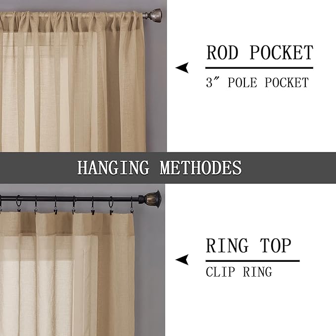 Tollpiz Short Sheer Curtain Linen Textured Bedroom Curtains Sheer Light - Image 5