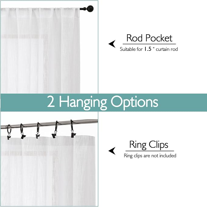 Chyhomenyc Extra Long White Semi Sheer Curtains 108 Inches Long 2 Panels Set - Image 4