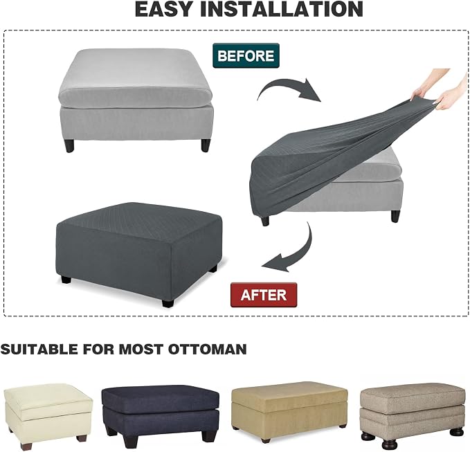 NeColorLife Ottoman Cover Rectangle Oversize Slipcover Stretch Footrest Stool - Image 5
