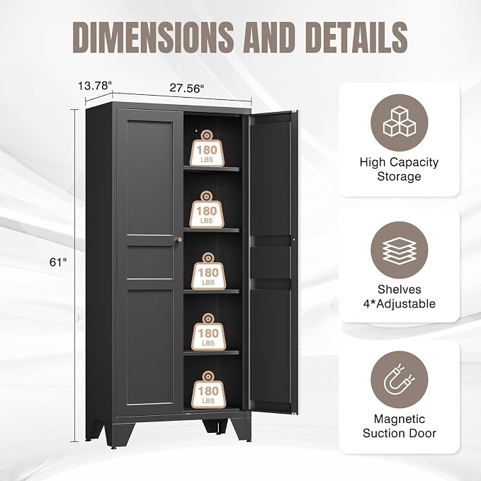Yizosh Metal Pantry Cabinet, Tall Kitchen Pantry Storage Cabinet - Image 2