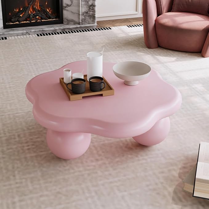 35" Cloud Coffee Table with 3 Ball Legs, Modern Minimalist Petal Center Table by BSYEIO