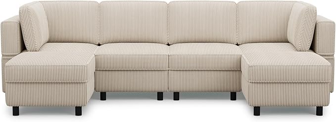 Belffin U Shaped Sectional Sofa Couch Convertible 6 Seater Corduroy Couch - Image 9