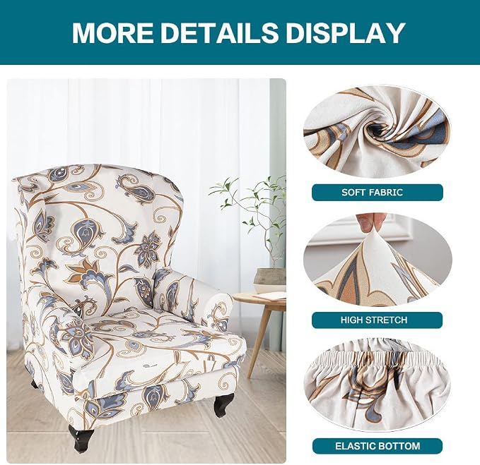 KRFOONN Wingback Chair Cover Slipcovers 2 Piece Stretch Wing Chair Covers - Image 3