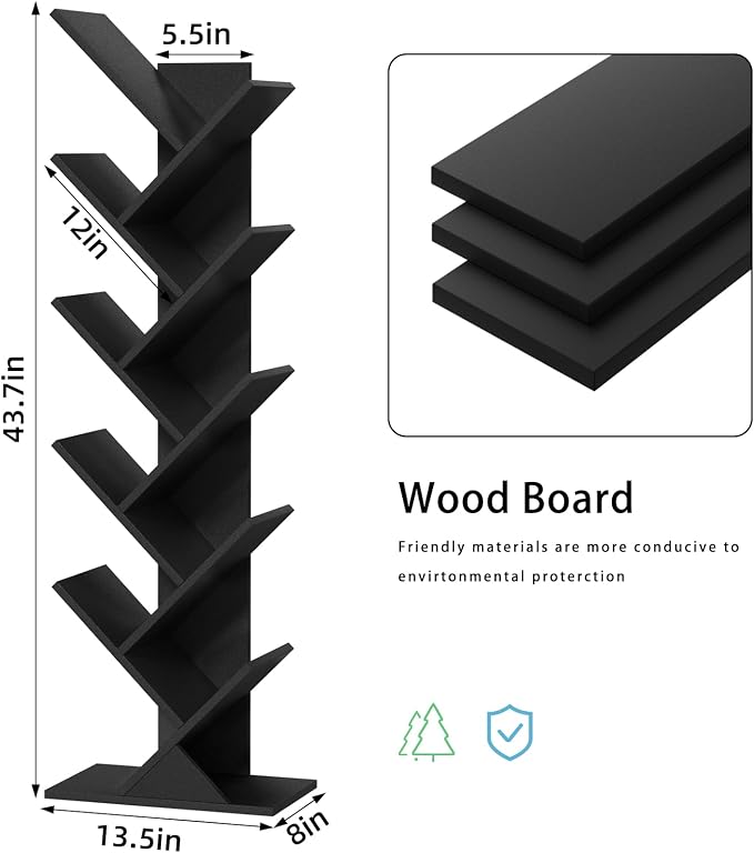 SHEEPAM 10 Tier Tree Book Shelf, Floor Standing Wood Bookshelf - Image 3