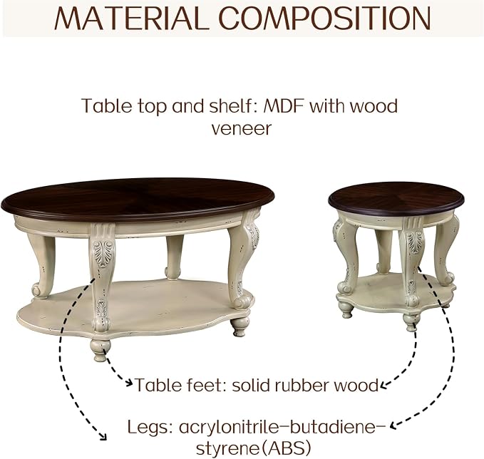 LKTART Oval Coffee Tables Set of 3, Vintage Wood Coffee Table - Image 9