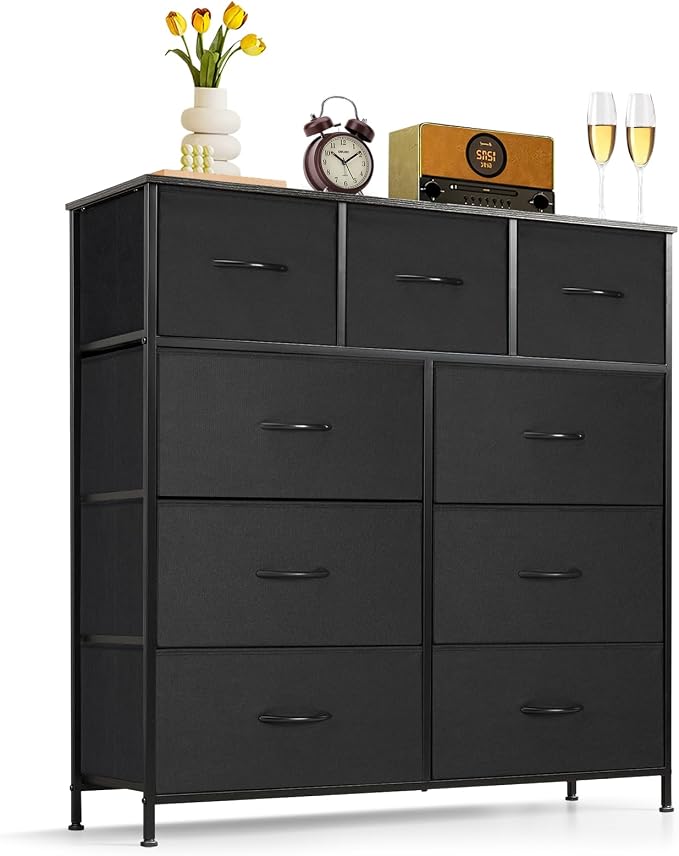 9-Drawer Dresser for Bedroom, Anti-Tip Tall Storage Organizer Chest of Drawers by SageNest