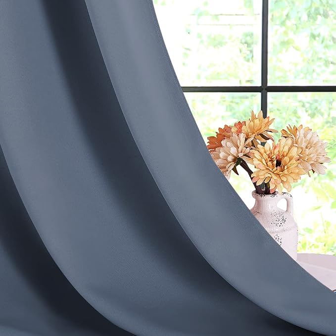 NICETOWN Kitchen Curtains Blackout Drapes, Stone Blue, Thermal Insulated - Image 6