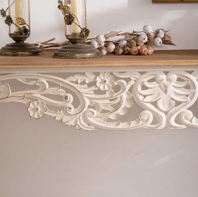 43.31” Vintage Antique Console Table, Weathered Wash Vintage French Country - Image 4