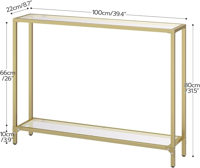 HOOBRO 39.4" Narrow Console Table, Tempered Glass Sofa Table, Behind Couch - Image 3