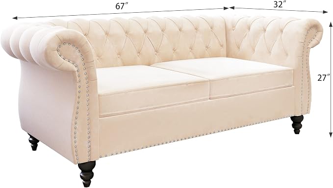 ORRD 2 Piece Living Room Set, Velvet Chesterfield Sofa Loveseat Couch - Image 2