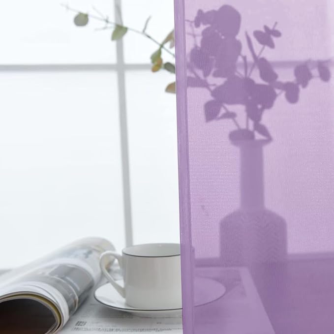 SpaceDresser Lavender Sheer Curtains 4 Panels Rod Pocket Semi-Sheer Curtain 96 - Image 5