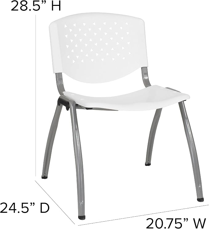 Flash Furniture HERCULES -5 Pack 880 lb. Capacity White Plastic Stack Chair | - Image 3