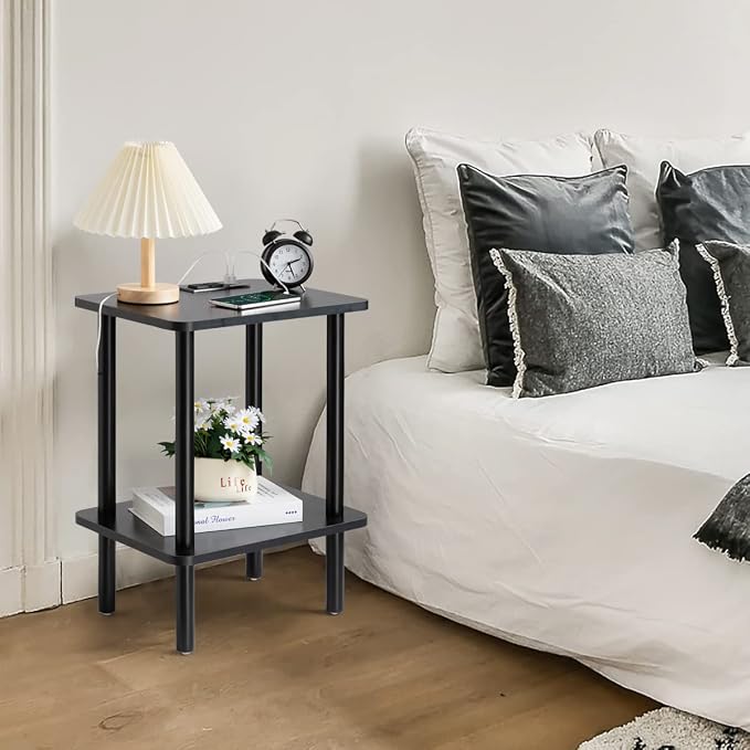 FORAOFUR End Table with Charge Station, Narrow Side Table - Image 9