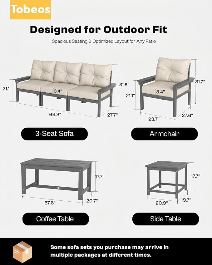 HDPE 4 Piece Patio Furniture Set, All-Weather Outdoor Couch - Image 2