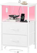 Somdot White Nightstand with Charging Station and LED Light by Somdot