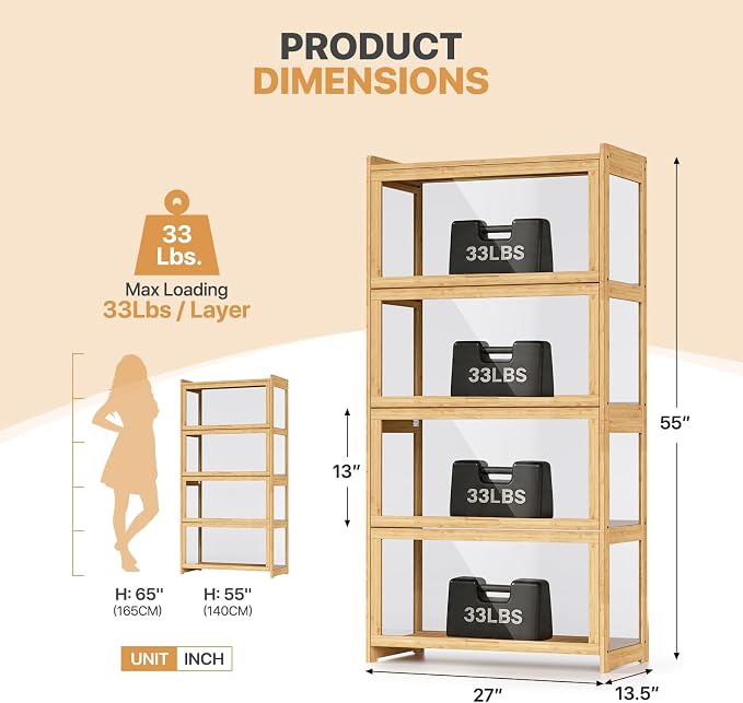 Magshion Display Cabinet with Acrylic Doors, 4-Tier Curio Cabinet - Image 2