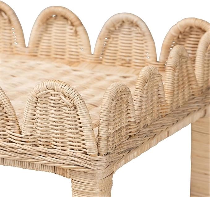 Pemberly Row Bohemian Scallop Side Table, Natural Rattan and Mahogany Wood - Image 6
