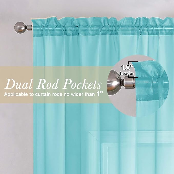 Lecloud Aqua Sheer Curtains for Living Room 90 Inches Long 2 Pcs, Voile Solid - Image 5