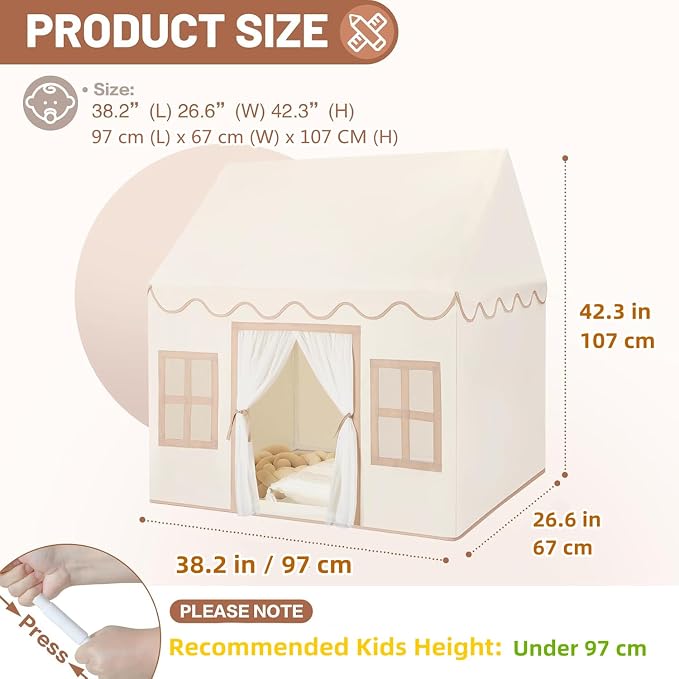 Kids Play Tent Indoor: with Mat, Tassel Garland, Star Lights - Image 2