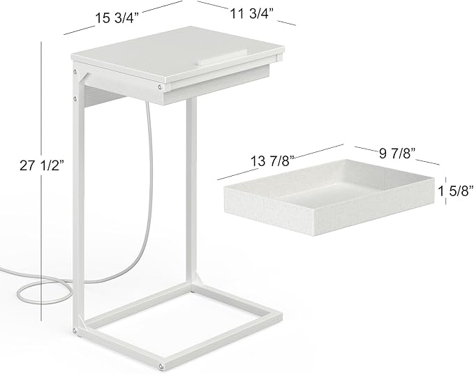 sthmec C Shaped End Table with Charging Station, 45° Tiltable Adjustable Flip - Image 3
