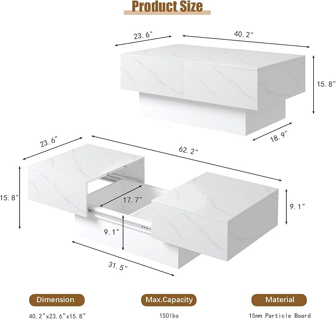 White Marble Modern Coffee Table - Image 2