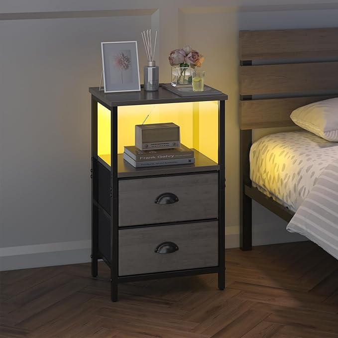sthmec Nightstand with Charging Station, LED Night Stand Set of 2, Bedside - Image 7
